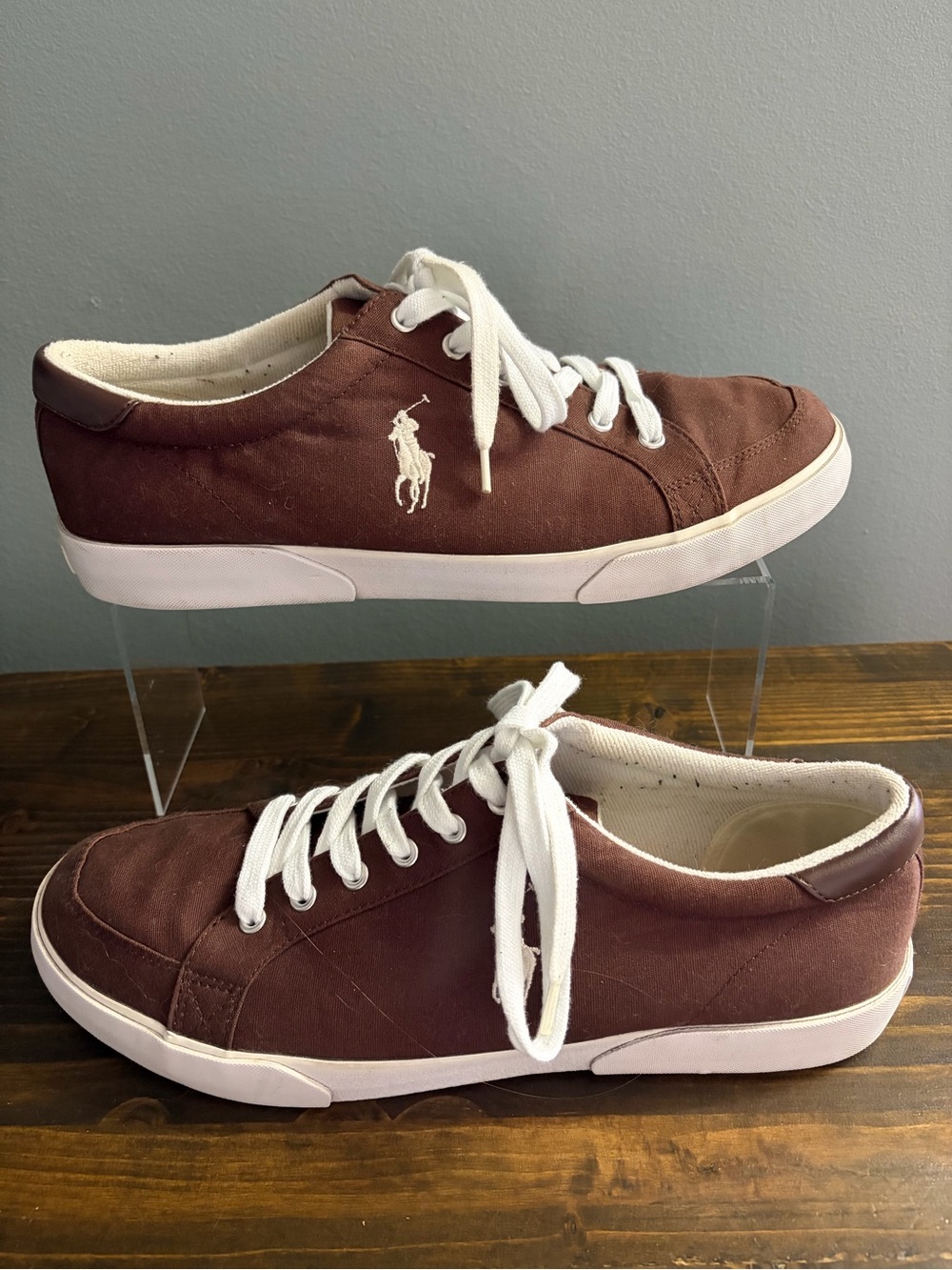 Polo by Ralph Lauren Men's Brown Canvas Low-Top Sneakers with White Laces 13D